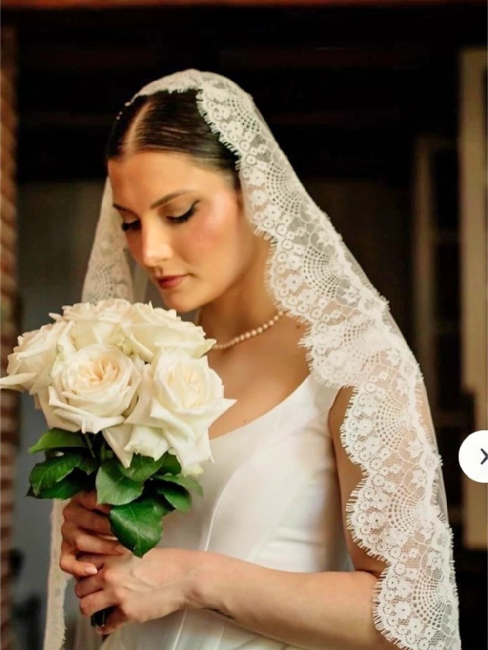 Ivory Chapel Length Lace Trim Bridal Veil with Comb